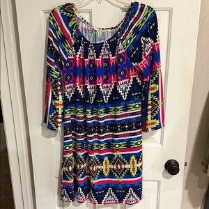 Aztec Print Midi Dress with Vibrant Colors